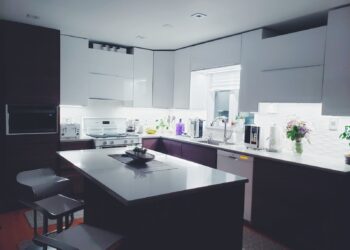 Rectangular White Island Table in Kitchen